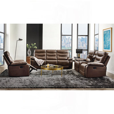 Ensemble de salon inclinable 3 pièces Brown Leather-Gel Match
