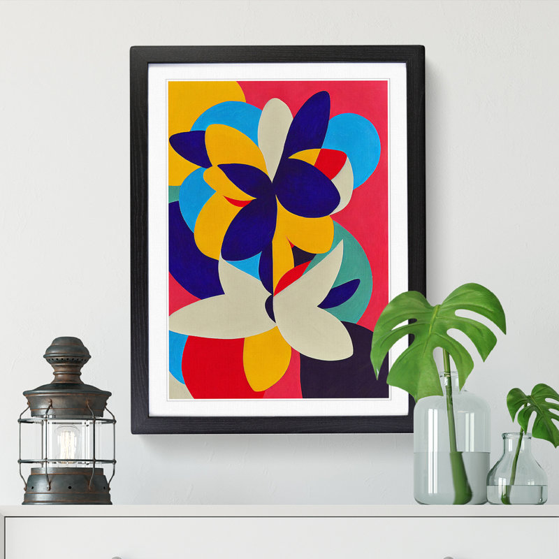 Magnolia Flower Abstract - Single Picture Frame Print, Black, 34cm H x 25cm W x 2cm D