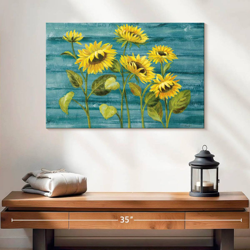 Harnek Cottage tournesols bleu sarcelle, H 16 po x l 24 po