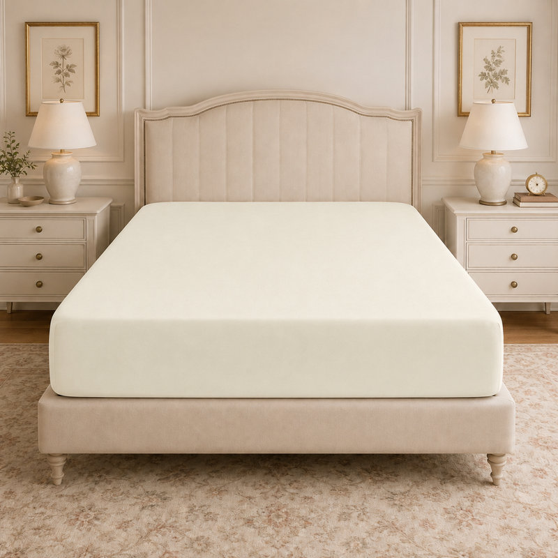 200 TC 50/50 Percale Polycotton Percale Fitted Sheet, Kingsize (5'), Cream