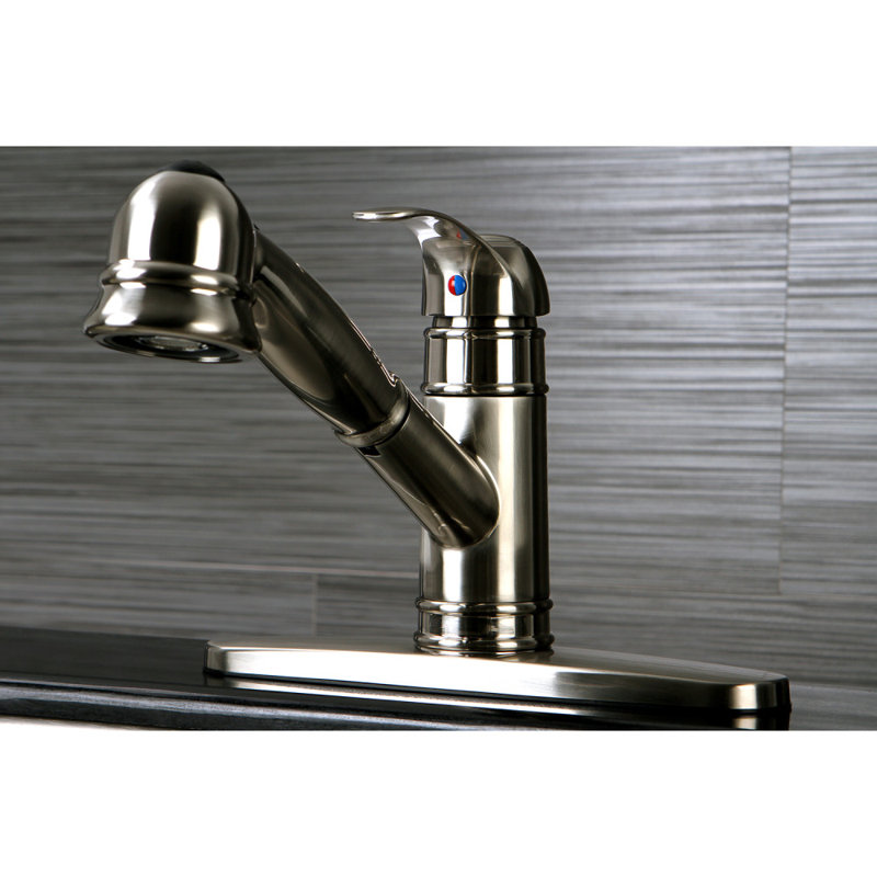 Robinet de cuisine à poignée simple avec pulvérisateur latéral pull out Eden, Nickel brossé