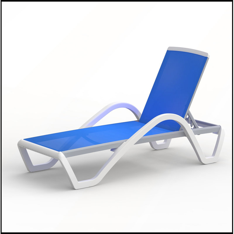 Adjustable Aluminum Patio Chaise Lounge with All-Weather Textilene Mesh for Poolside and Outdoor Use, Blue, Blue