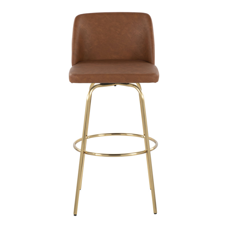 Camel Faux Leather and Gold Metal Swivel Bar Stools