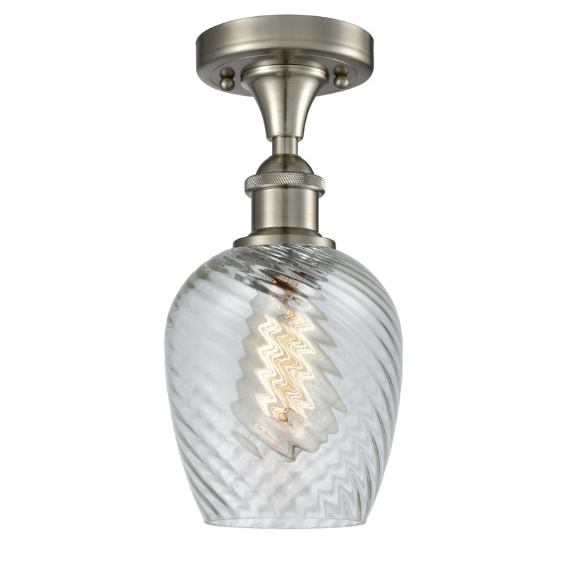 Plafonnier semi-encastré 1 lumière 5 po Lyman, Motif cannelé transparent, Ampoule DEL 6 watts Vinage, Nickel satiné brossé