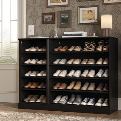 100% Solid Wood Open Shoe Storage Cabinet with Adjustable Shelves, Space Saving Modular Entryway Organizer, 48" W x 35.75" H