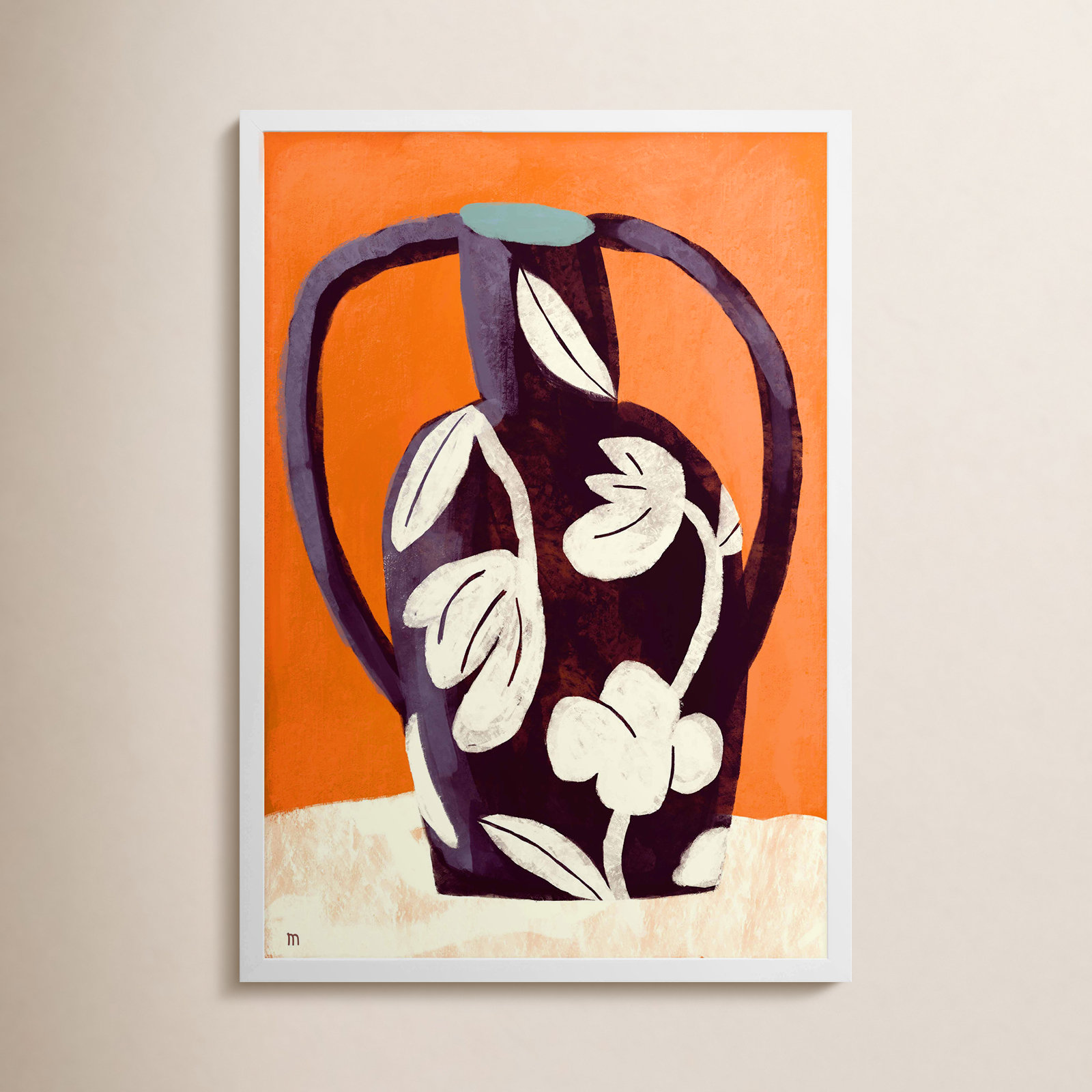 Black Vase White Flowers Print by Marco Marella, 25" H x 17.5" W, White Framed Paper