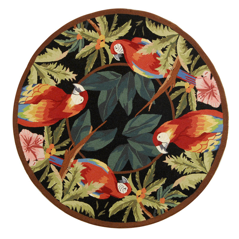 Hogle Hand Hooked Wool Floral Rug, Round 8'
