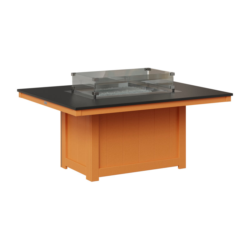 Berlin Gardens Donoma Rectangular Fire Pit Table, Hammered Top Black with Mango Orange Base