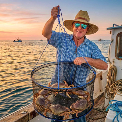 Foldable Fishing Net, Landing Fishing Pier Nets, Portable Drop Net for Pulling up Fish, Durable and Fish-friendly, with Rope and Storage Bag, for Minnows, Crawfish, Shrimp, Crab