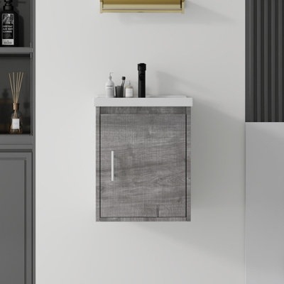 Ensemble de meuble-lavabo mural 16 po avec lavabo et portes à fermeture en douceur pour petites salles de bain