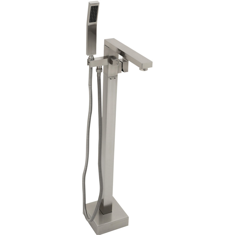 Brushed Nickel Bathroom Tub Faucet With Hand Shower, Corrosion - Copper Alloy, Smooth Water Mixing, 360 Spout Rotation, Easy Floor Mounting Mounted Filler Nickel, Lead Core, Ergonomic Handles,