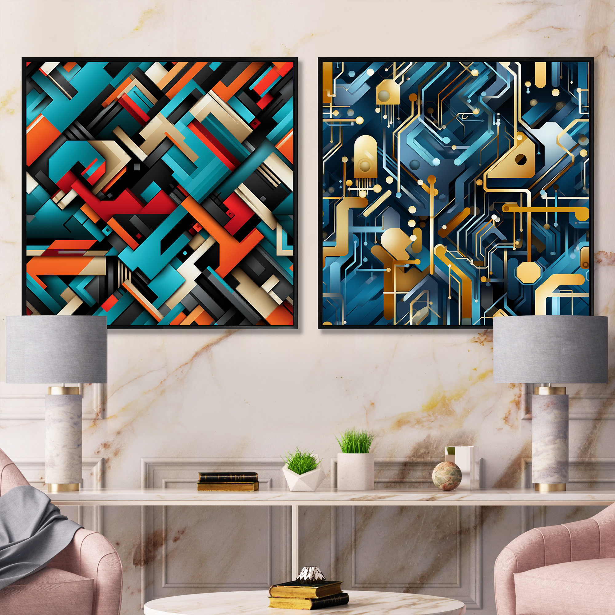 Design Art Blue Matrix Geometric Reflections - Abstract Shapes Square ...