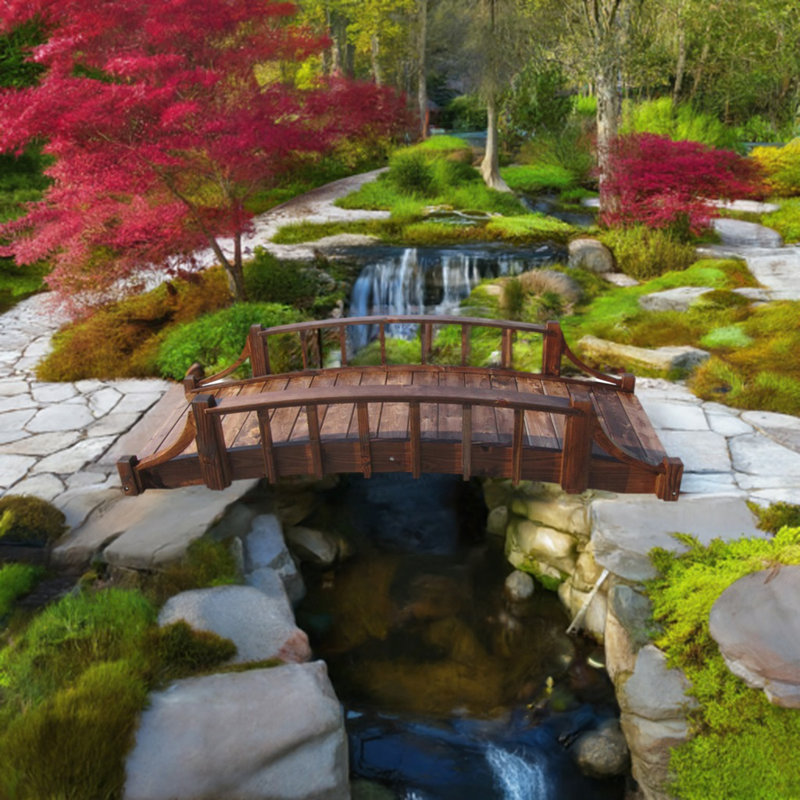 Treated Brown 8-Foot Wood Garden Bridge