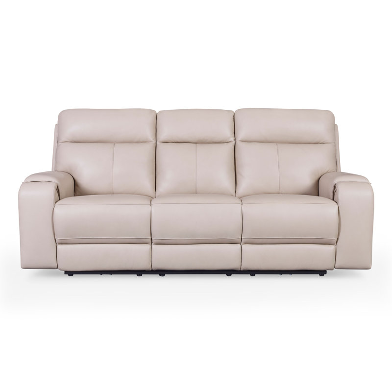 Bandera Dual Power Lay Flat Mechanism Leather Sofa, Putty