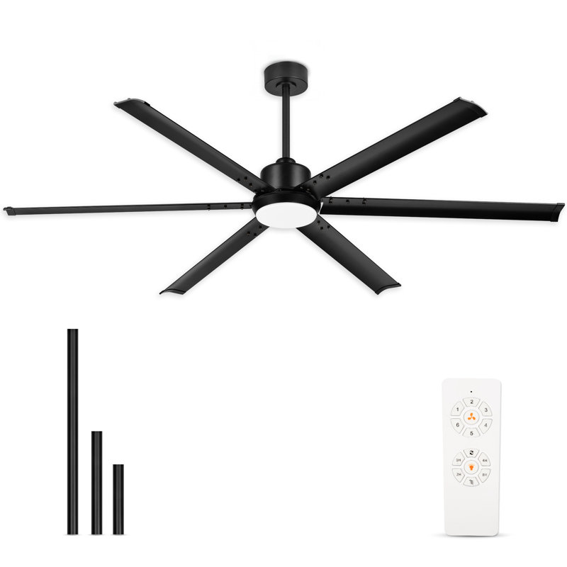 Ventilateur de plafond 72 po avec éclairage intérieur / extérieur - DEL 3 couleurs, moteur CC réversible à 6 vitesses, pales en aluminium noir mat