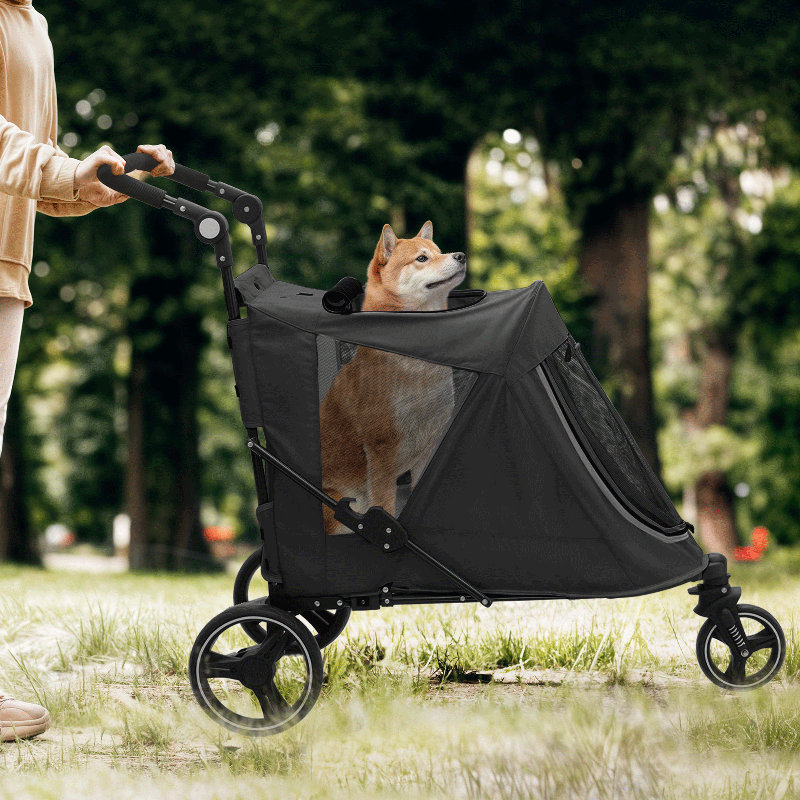 Foldable Pet Stroller for Small & Medium Dogs and Cats 3-Wheel Dog Stroller with 9 Angles Adjustable Handlebar , Black