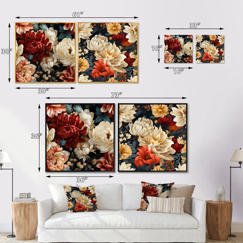 Pivoine blanche intemporelle Elegance Wonderland - ensemble de 2 collages carrés abstraits, Cadre flottant noir