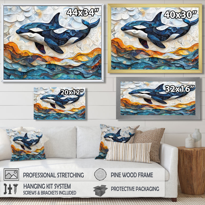 Amarn, baleine canadienne sur un collage côtier III - baleine, H 24 po x l 32 po, Toile tendue, Ne s’applique pas