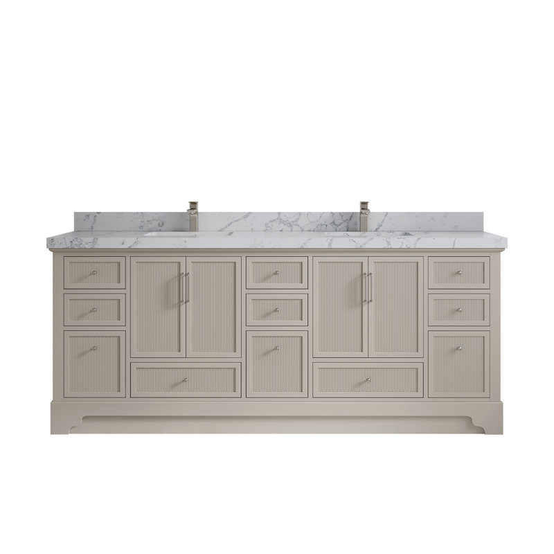 Alys 84 Double Bathroom Vanity with Top (Knobs Option), Venatino