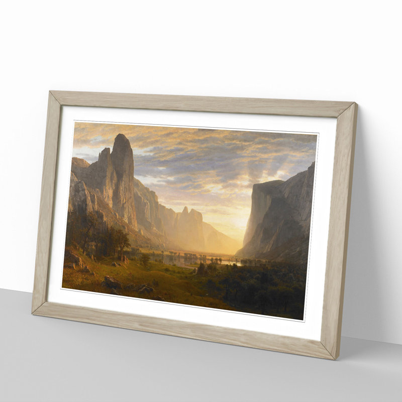 Looking Down on Yosemite Valley by Albert Bierstadt - Picture Frame Painting, Oak Framed, 27cm H x 36cm W x 2cm D