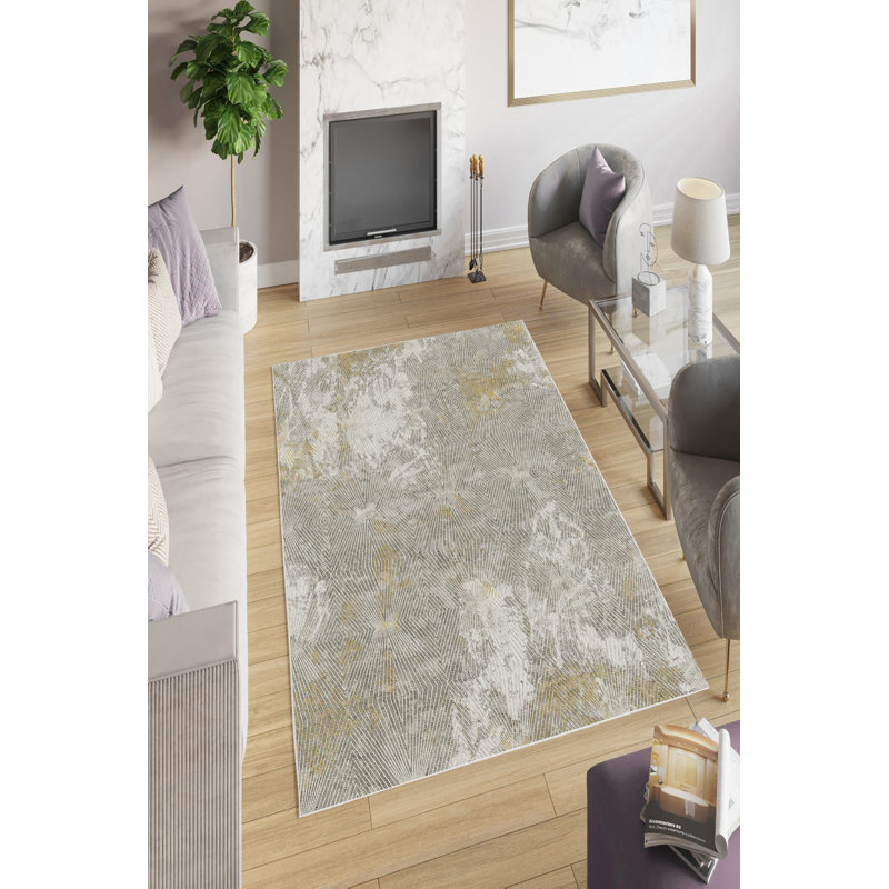 Eco-Friendly Area Rug, Grey, 5.9 x 9.2 Feet | 100% Polyester, 650 g/m², 0.2 in Pile Height | Antibacterial, Non-Slip PVC Dot Underside, Machine Washable, Perfect for Living Room & Bedroom Décor
