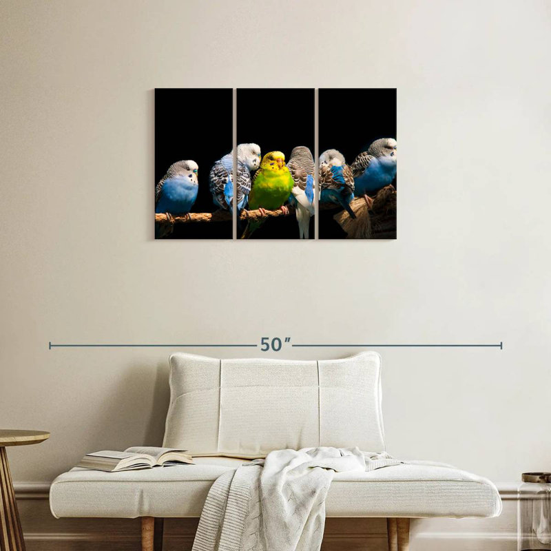 Budgerigars On A Rope, 20" H x 33" W