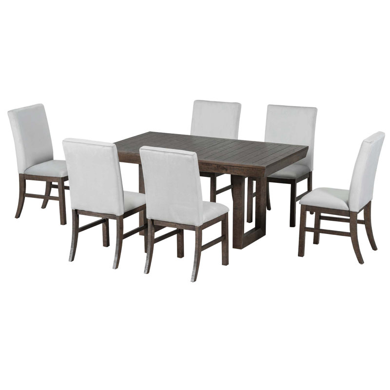Table de salle à manger extensible 7 pièces Traditional avec rallonge papillon 12 po et 6 Chiars, Brun, Brun