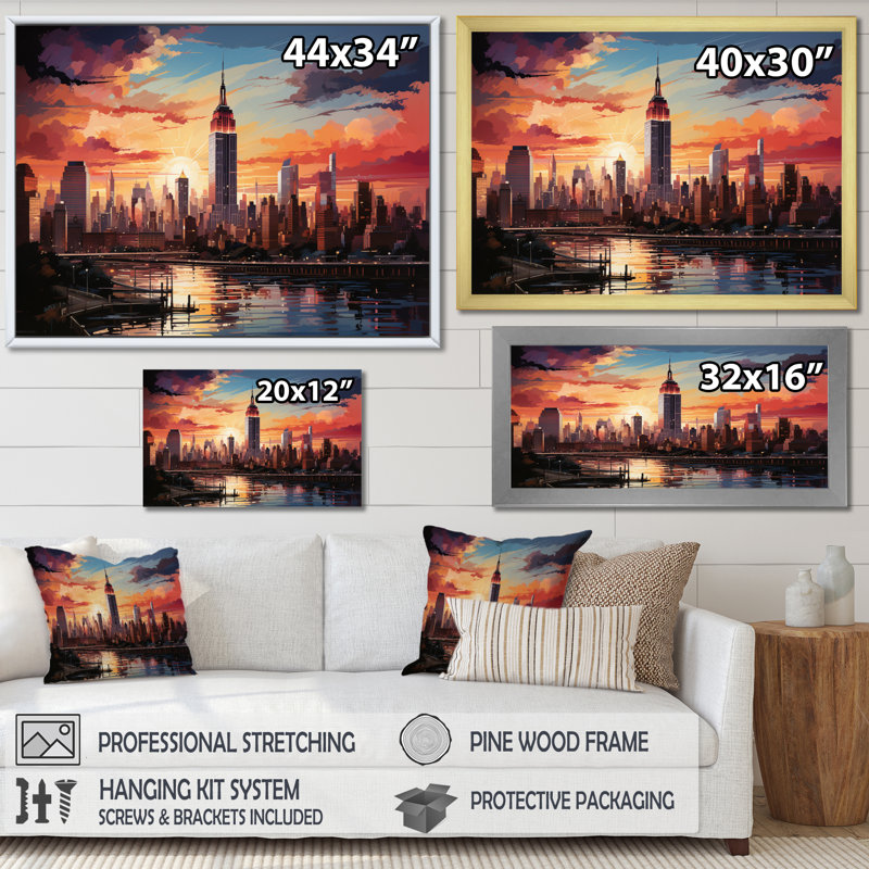 Pop New York V sur toile, Cadre flottant doré, H 24 po x l 32 po x P 1 po
