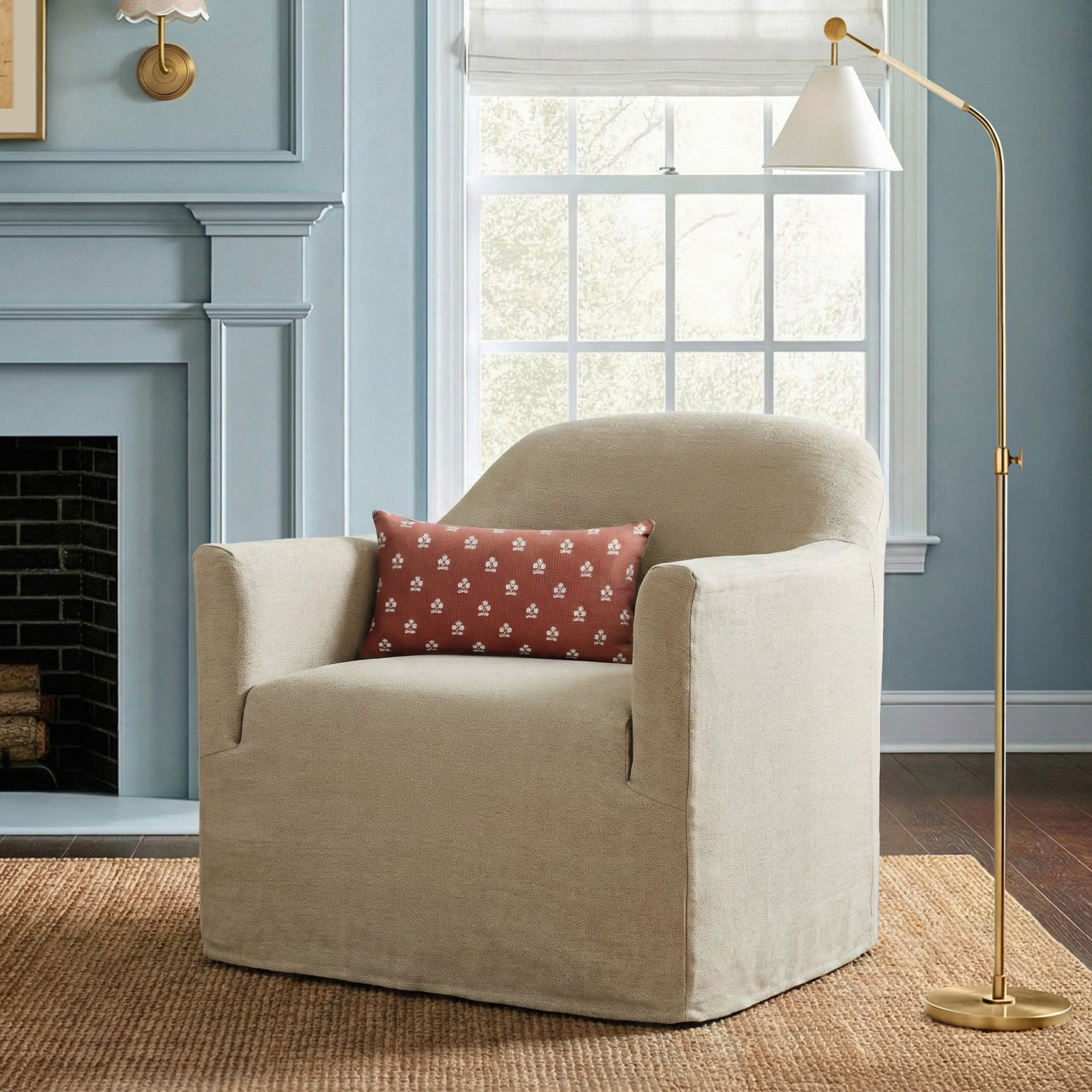 Lowell Slipcover Swivel Chair, Cream Linen