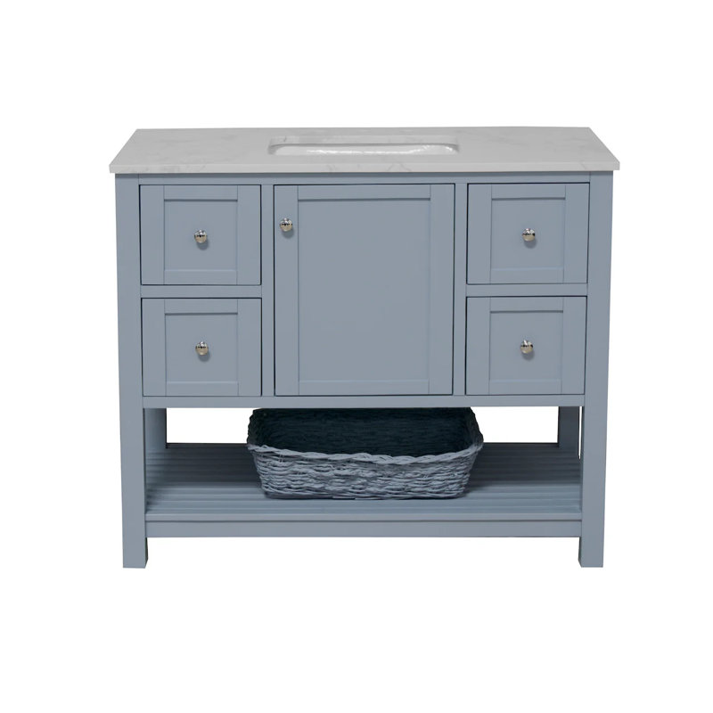 Ensemble de meuble-lavabo simple 42 po Binne, Bleu poudre, Carrara d'ingénierie