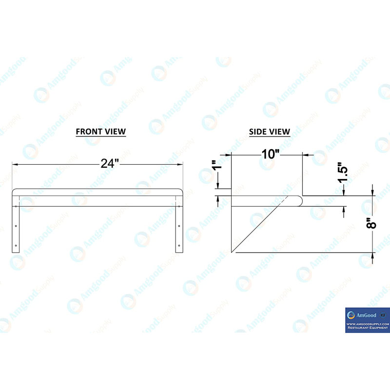 Tablette murale utilitaire en métal., H 9 po x l 24 po x P 10 po, Argent