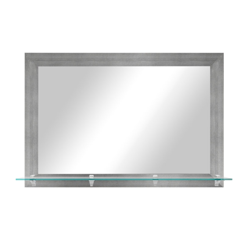 Matsuichi Mirror with Shelves, 32.50" x 42", Matte Silver/Silver