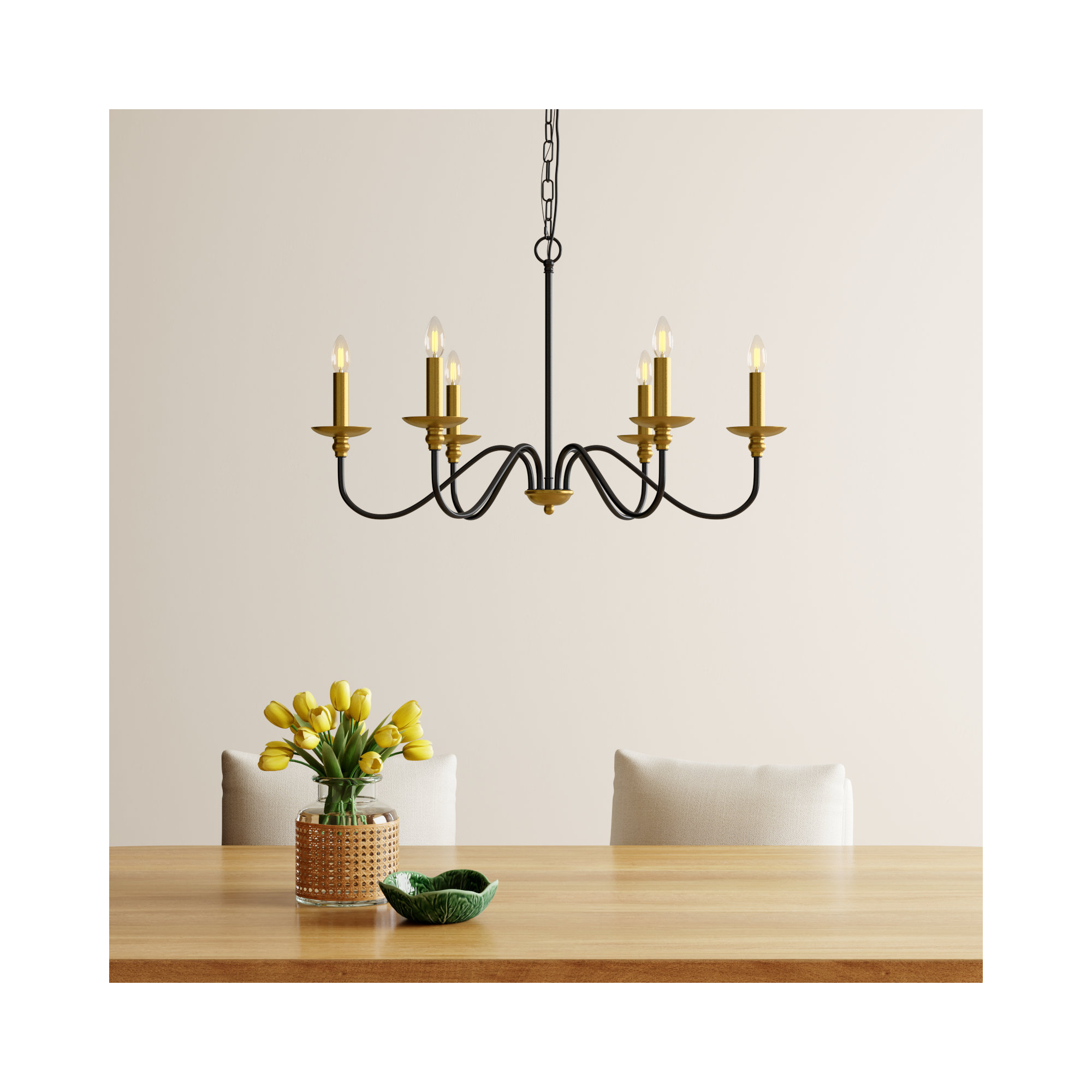 Ableton 6 - Light Candle Style Classic / Traditional Chandelier, Black/Brass, 18" H x 30" W x 30" D