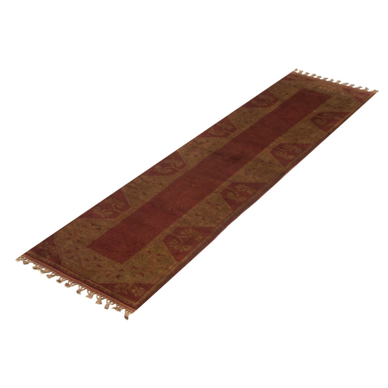 Tapis brun transitionnel noué à la main de conception unique 2 pi 6 po x 9 pi 0 po