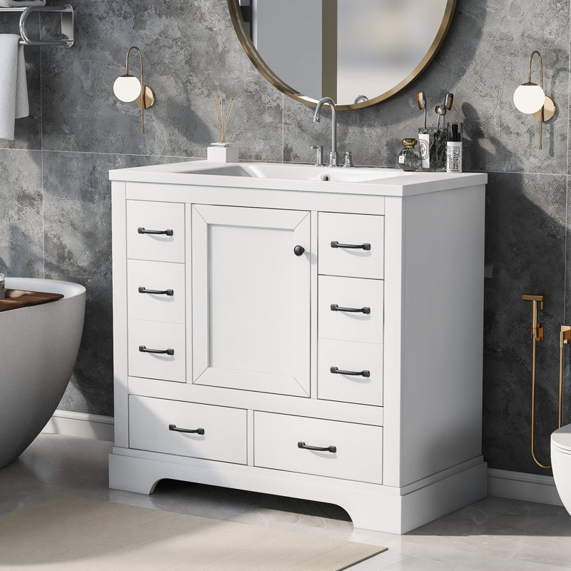 Tavaries 36'' Single Bathroom Vanity with Ceramic Top, Green