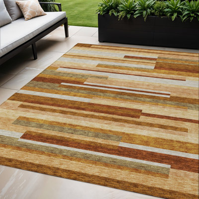 Tapis extérieur lavable rayé cuivre et taupe 5 pi x 8 pi orange