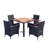 5 Piece Outdoor Patio Wicker Dining Set Patio Wicker Furniture Dining Set W/Acacia Wood Top Black Wicker + Creme Cushion
