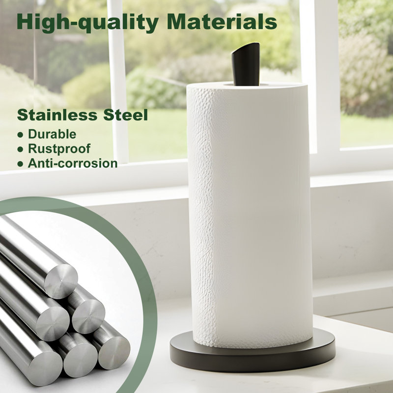 Stainless Steel Freestanding Organizer Stand: Matte Black Finish, Ideal For Large Rolls In Kitchen & Bathroom