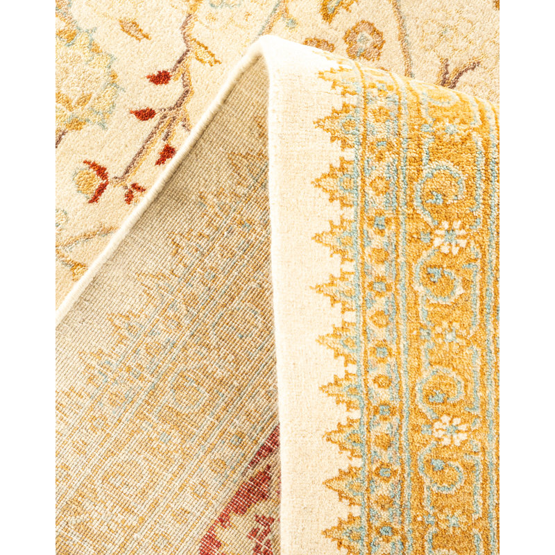 Tapis orange / bourgogne / ivoire noué à la main de conception unique 8 pi 2 po x 10 pi 7 po Hayner