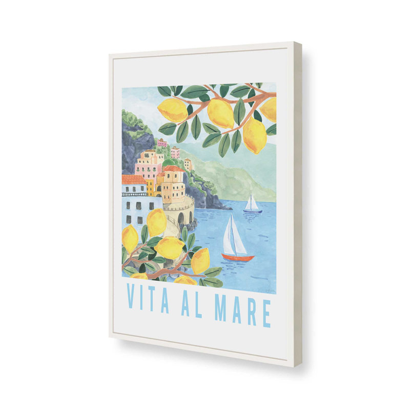 Reproduction d'art «Lemon Coast Serenity», Cadre de coin ouvert blanc opaque, H 17 po x l 13 po