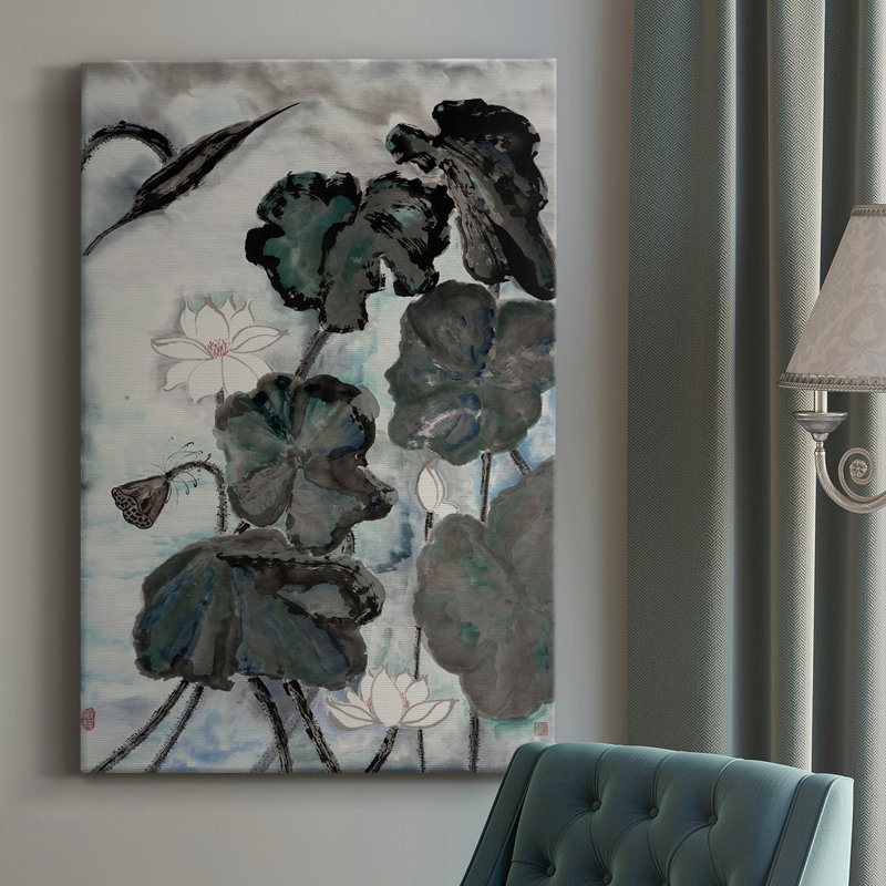 Lotus Study With I - peinture sur toile tendue, H 18 po x l 12 po x P 1 po