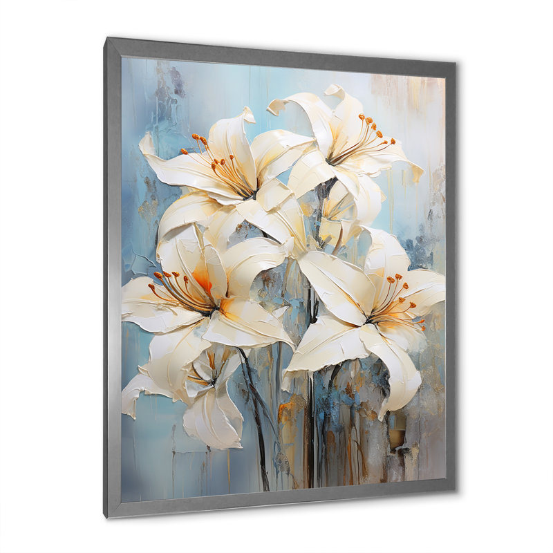 «Dreamy Serenade Of Lilies VI», reproduction sur toile, Cadre simple argenté, H 32 po x l 24 po x P 1 po