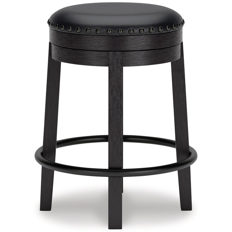 Valebeck Black Swivel Backless Wood and Metal Stool