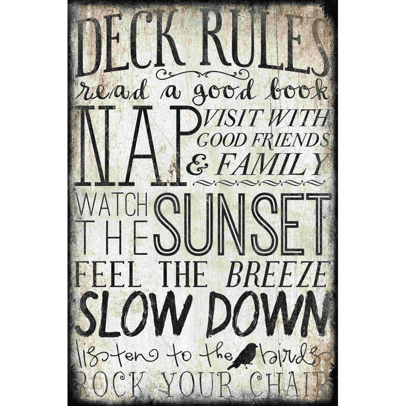 Deck Rules - Art textuel sur toile tendue, H 12 po x l 8 po