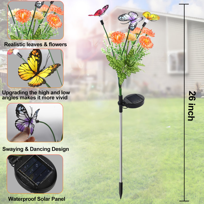 Éclairage solaire de jardin Hoxsie, dernières lumières de fleurs et de papillons qui se balancent, cadeau pour la fête des Mères (ensemble de 2)