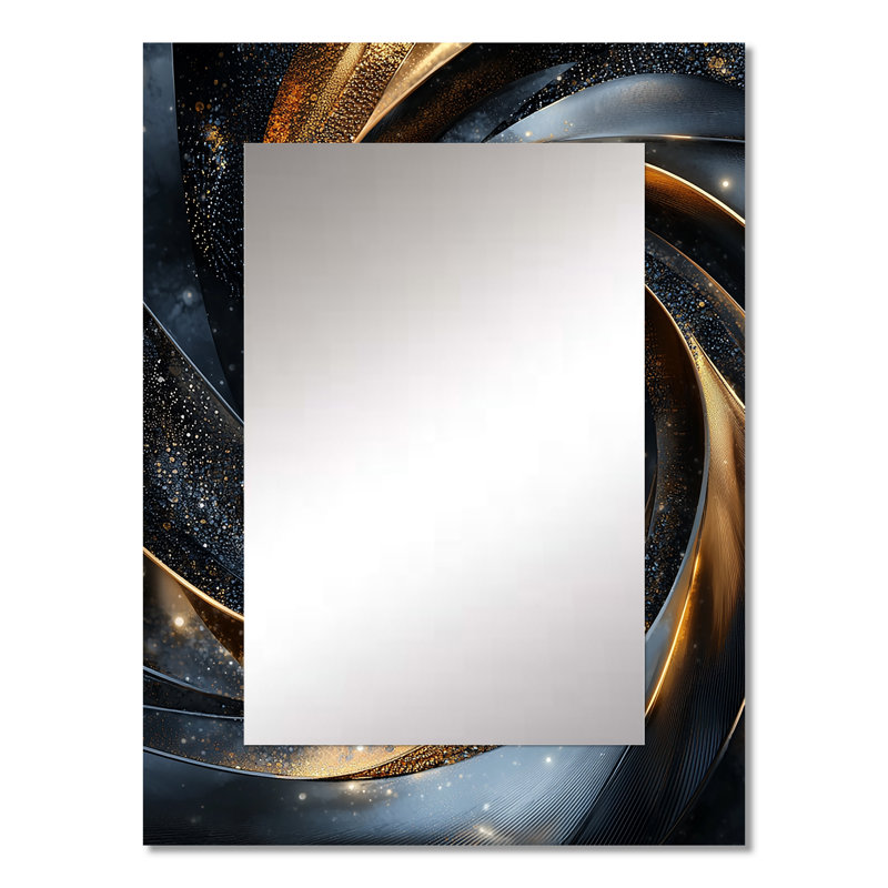 Abstract Spirals In Gold And Black Tones II - Abstract Spirals Large Mirror, Modern Decorative Wall Mirror, Printed Metal Art
