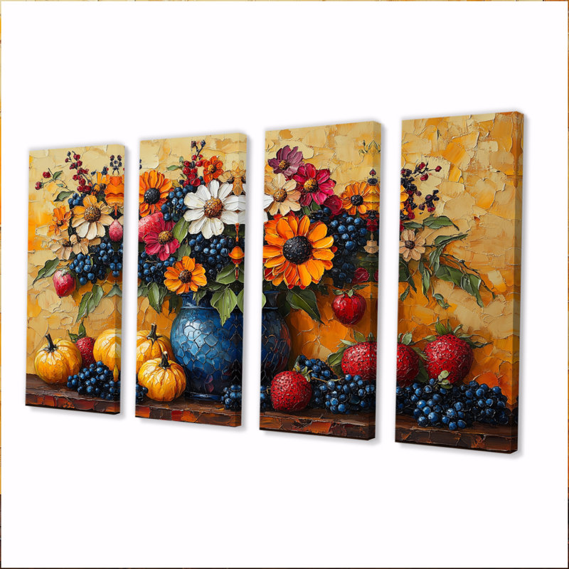 Ensemble de décorations murales orange et bleues, H 28 po x l 48 po