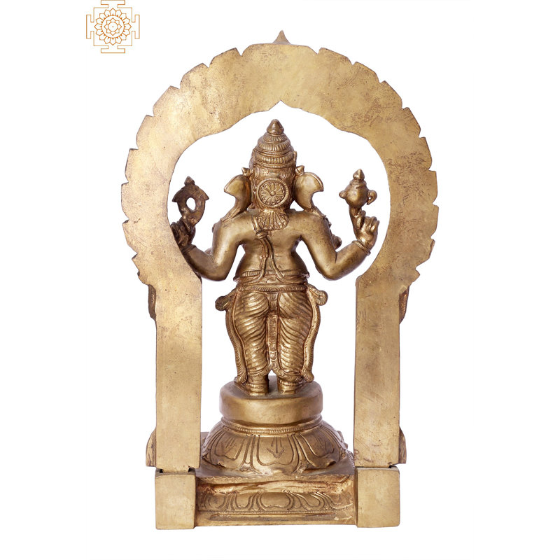 Statue de bronze de Panchaloha fait à la main de 13 po Bhawan Ganesha avec arche, coulée de cire perdue Madhuchista Vidhana de Swamimalai, décor spirituel traditionnel indien