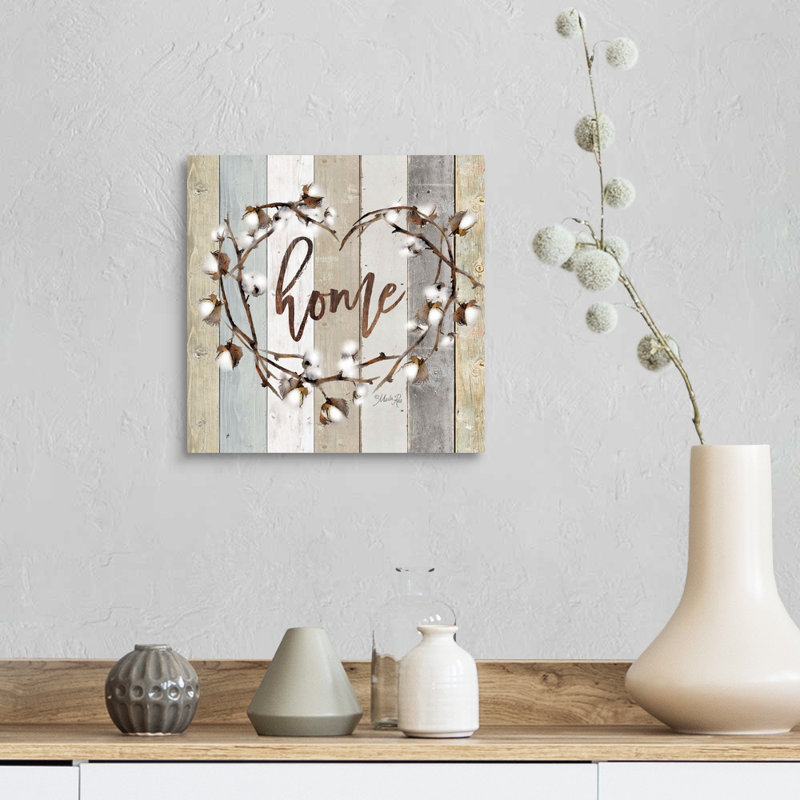 " Home Cotton Wreath " by Marla Rae, 12" H x 12" W x 1.25" D, Wrapped Canvas