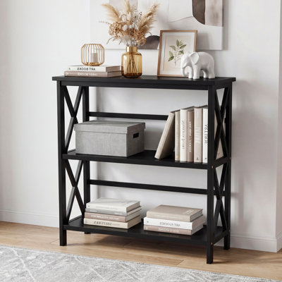 3-Shelf Bookcase, 3-Tier Open Bookcase with X-Design Frame, Console Table for Living Room, Home Office